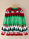 Christmas Tree Pattern Long Sleeve O-neck Knit Sweater - Green