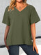 Camiseta feminina sólida com bainha alta e decote em V manga curta - Verde