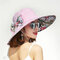 Women Fashion Printing Cap Satin Cotton Long Brim Hat Outdoor Travel Beach Sun Cap - Pink