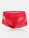 Plus Size Women Floral Jacquard Fishnet See Through Elastic Thin Panties - Red