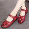 Women Cross Hollow Soft Sole Hook Loop Casual Flat Loafers - Red