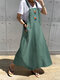 Vintage Printed Side Pockets Straps Sleeveless Maxi Dress - Green