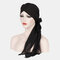 Women Forehead Cross Beanie Hat Solid Color Fashion Chiffon With Long Tail  - Black