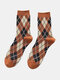 5 Pairs Unisex Cotton Vintage Color Contrast Argyle Pattern Warmth Long Tube Socks - Orange