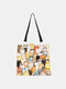 Women Cotton Linen Cat Print Handbag Tote - #01