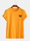 Mens Small Heart Pattern Print Casual O-Neck Loose T-Shirts - Yellow