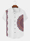 Mens Vintage Ethnic Pattern Lapel Loose Short Sleeve Shirts - White
