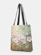 Women White Floral Pattern Print Shoulder Bag Handbag Tote - Yellow