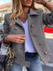 Solid Color Long Sleeve Lapel Collar Button Coat For Women - Gray