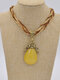 Vintage Inlaid Rhinestones Alloy Flowers Drop-shaped Turquoise Pendant Colorful Beaded Winding Chain Necklace - Yellow
