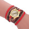 Fashion Multi-color Women's Casual Bracelet Watch Luxury Multilayer Leather Bracelet Watch  - Red
