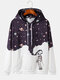 Mens Cute Galaxy & Astronaut Print Pocket Long Sleeve Hoodie - White
