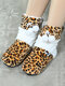 Women Christmas Deer Fluffy Ball Decor Soft Comfy Warm Home Shoes - Leopard