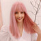 18 Inch Pink Shawl Medium Long Straight Hair Bangs Simple Fashion Heat Resistant Fiber Wig - Pink