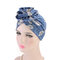 Womens Ethnic Style Beanies Cap Casual Cotton Solid Bonnet Hat - Blue