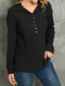 Solid Button Long Sleeve Lapel Blouse For Women - Black