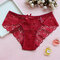 Plus Size Sexy Lace See Through Cotton Crotch Low Rise Panties - Red