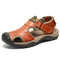 Men Outdoor Closed Toe Non Slip Hook Loop Hiking Leather Sandals - Red Brown