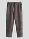Mens Corduroy Plain Elastic Wasit Drawstring Casual Comfy Long Pants - Grey