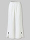 Solid Color Elastic Waist Casual Pants For Women - White