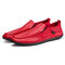 Men Low Top Pure Color Comfy Soft Sole Slip On Casual Loafers - Red