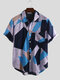 Mens Multi Colorblock Chest Pocket Short Sleeve Shirts - Blue