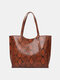 Women Snake Pattern Large Capacity Shoulder Bag Handbag Tote - Brown