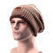 Male Knitted Slouch Beanie Hat Lining Plush Double Layers Winter Warm Ski Outdoor Cap - Khaki