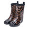 SOCOFY Waterproof Low Heel Garden Mid Calf Rain Boots - Leopard
