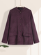 Corduroy Stand Collar Long Sleeve Button Plus Size Jackets with Pocket - Purple