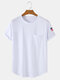 Mens Solid Color American Flag Sleeve Curved Hem T-Shirt With Pocket - White