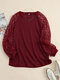 Lace Stitch Long Sleeve Solid Crew Neck Sweatshirt For Women - Wine Red