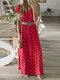 Short Sleeve Cross Wrap Polka Dot Print Maxi Dress For Women - Red