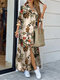 Blumendruck Revers Knopf mit geteiltem Saum Plus Größe Kleid - Gelb