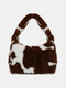 Women Plush Fluffy Cow Zebra Shoulder Bag Handbag - 01
