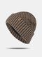 Men Acrylic Knitted Plus Velvet Solid Color Geometric Jacquard Letter Cloth Label Cuffed Brimless Beanie Hat - Khaki