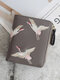 Women PU Leather Crane Embroidered Bags Card-slots Mini Small Wallet Purse - Gray