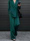 Solid Satin Long Sleeve Pocket Wide Leg Two Pieces Suit - Green