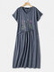 فستان بأكمام قصيرة وفتحة رقبة على شكل V وطبعة زهور كاجوال مقاس Plus - أزرق