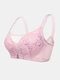 Plus Size Women Wireless Push Up Gather Lace Embroidered Thin Full Cup T-Shirt Bra - Pink