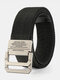 110/125 CM Men Canvas Striped Lettering Alloy Double-ring Buckle Punch-free Casual Belt - Black