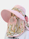 Women Cotton Print And Bowknot Decorative Shawl Hat Neck Guard Sun Protection Shawl Bucket Hat - Pink
