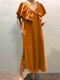 Split Ruffled Short Sleeve Plus Size Casual Dress - Orange