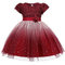 Girl's Sequins Flower Tulle Princess Wedding Birthday Formal Dress For 4-13Y - Red