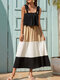 Women Contrast Color Sleeveless Knotted Patchwork Casual Dress - Black