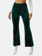 Solid Color Elastic Waist Flared Casual Pants For Women - Green