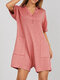 Solid Color Front Button Lapel Collar Casual Romper With Pocket - Pink