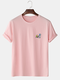 Mens Cartoon Astronaut Chest Print Crew Neck Cotton Short Sleeve T-Shirts - Pink