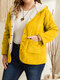 Plus Size Solid Pocket Casual Button Hooded Women Coat - Yellow