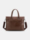 Men Vintage Multifunction Waterproof Large Capacity Briefcase Business Handbag Crossbody Bag - Dark Brown